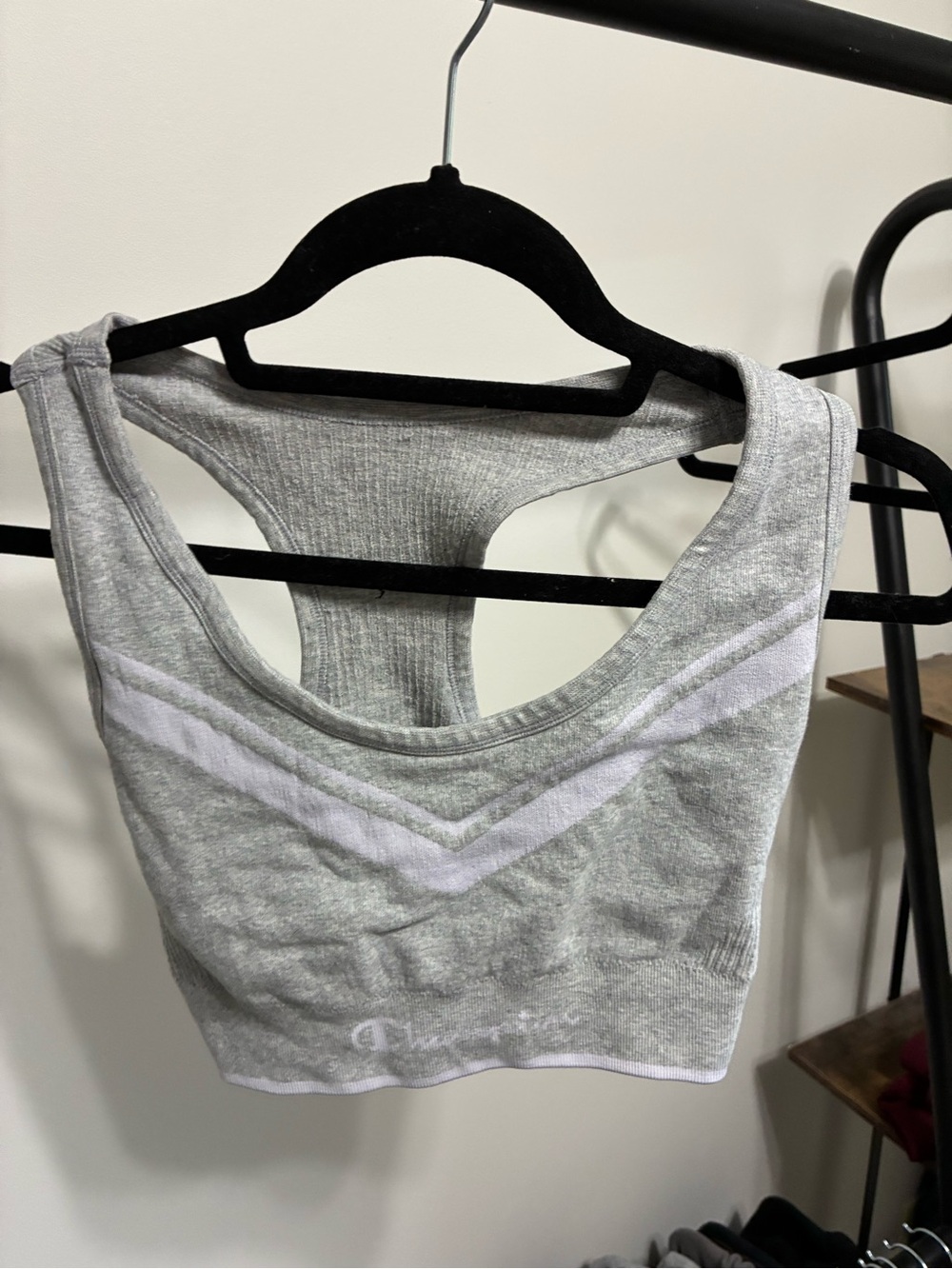 Champion Gray & White Ribbed Racerback Sports Bra